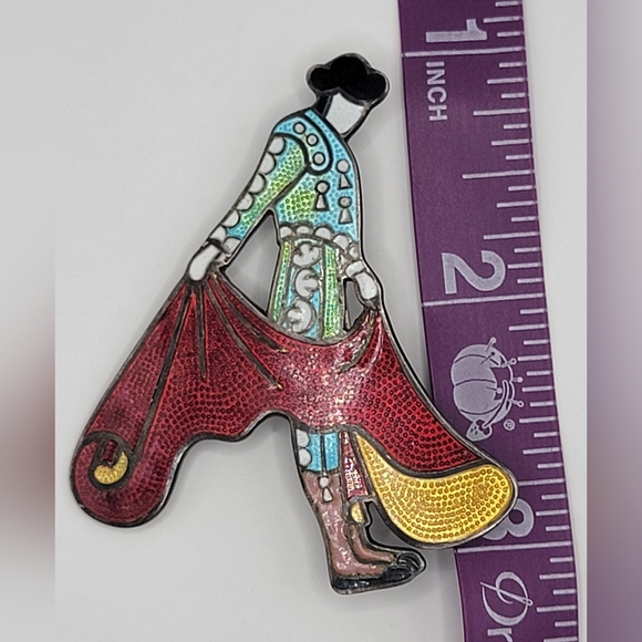 Margot de Taxco Brooch Matador Sterling Silver Bull Fighter Enameled Pin 5432- F - Picture 3 of 4